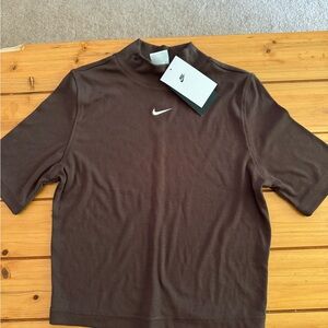 Nike Women's Ribbed Mock-Neck Short-Sleeve Top